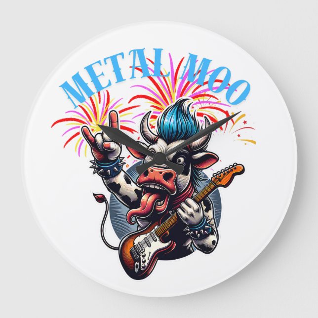   Relojes  Metal Moo-d – Rockin' Cow with a Guitar Große Wanduhr (Vorderseite)