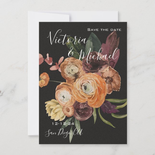 Rembrandt Autumn Floral Save the Date Wedding Einladung (Vorderseite)