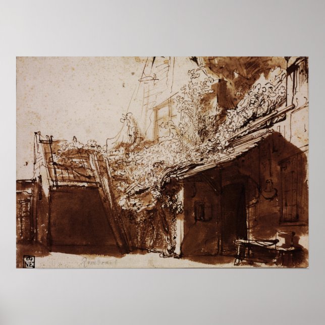 Rembrandt - Bauernhof in Licht und Schatten Poster (Vorne)