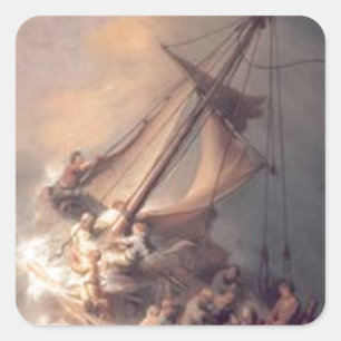 Rembrandt - Christus im Sturm - Antikes Gemälde Quadratischer Aufkleber