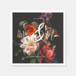 Rembrandt Dark & Moody Floral Monogram Napkins Serviette
