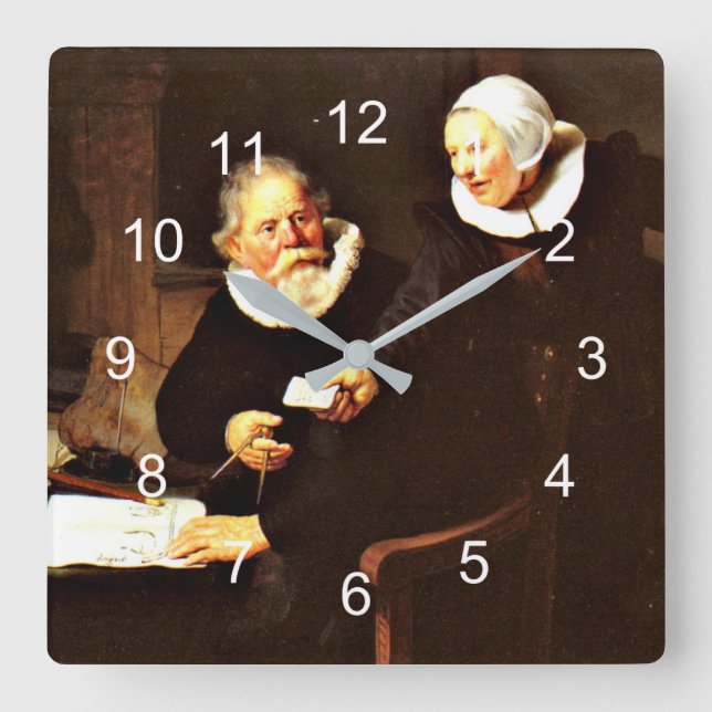 Rembrandt: Der Schiffbauer und seine Ehefrau, 1633 Quadratische Wanduhr (Vorderseite)