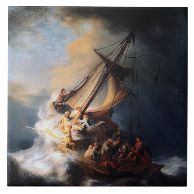 Rembrandt - Der Sturm des Sees von Galiläa Fliese (Vorderseite)