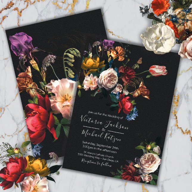 Rembrandt Floral Dark & Moody Wedding Einladung (Von Creator hochgeladen)