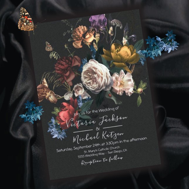 Rembrandt Floral Dark & Moody Wedding Einladung (Von Creator hochgeladen)