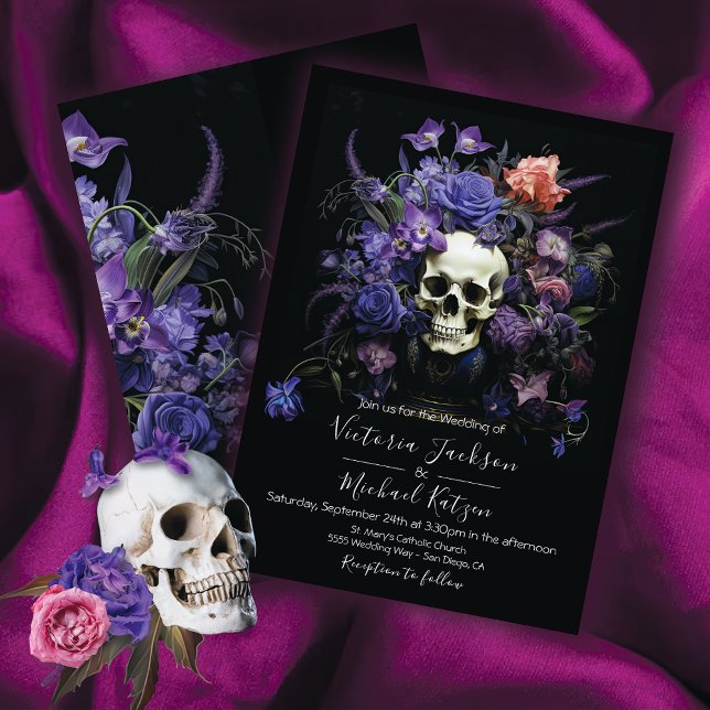 Rembrandt Floral Skull Dark & Moody Goth Wedding Einladung (Von Creator hochgeladen)