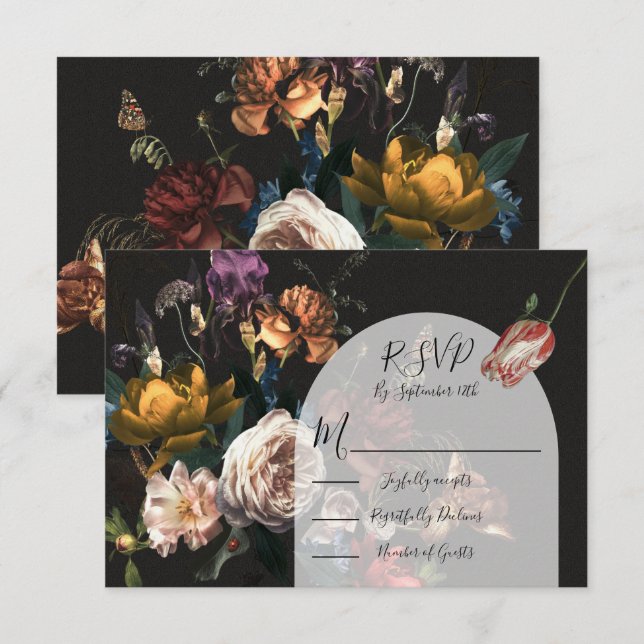 Rembrandt Floral Wedding Arch Response Cards UAWG RSVP Karte (Vorne/Hinten)