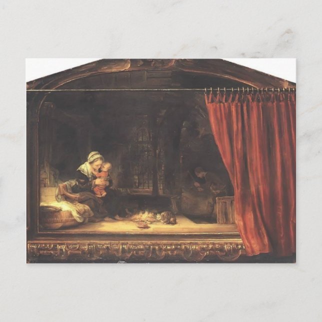 Rembrandt - Heilige Familie mit Vorhang Postkarte (Vorderseite)