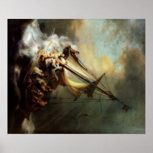 Rembrandt-Kunst, die Christus im Sturm malt Poster
