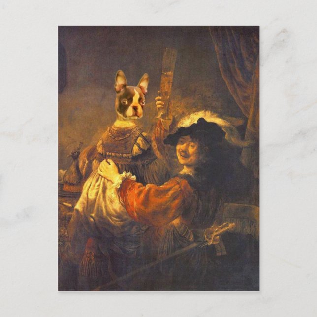 Rembrandt mit Bosti auf dem Schoß Postkarte (Vorderseite)