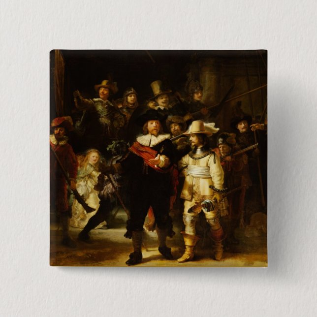Rembrandt Nightwatch Night Barockmalerei Button (Vorderseite)