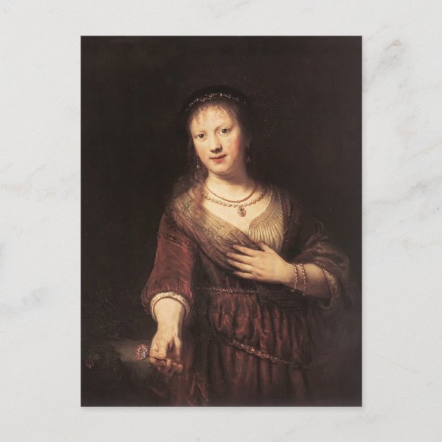 Rembrandt - Saskia mit einer roten Blume Postkarte (Vorderseite)
