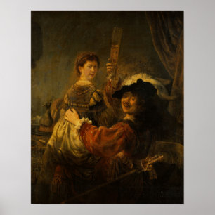 Rembrandt - Saskia und Künstler in einer Szene des Poster