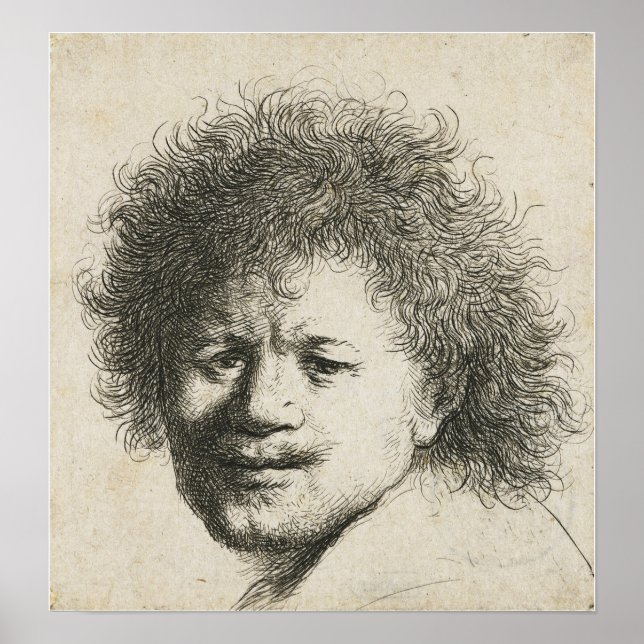 Rembrandt - Selbstportrait, Long Bushy Hair 1631 Poster (Vorne)