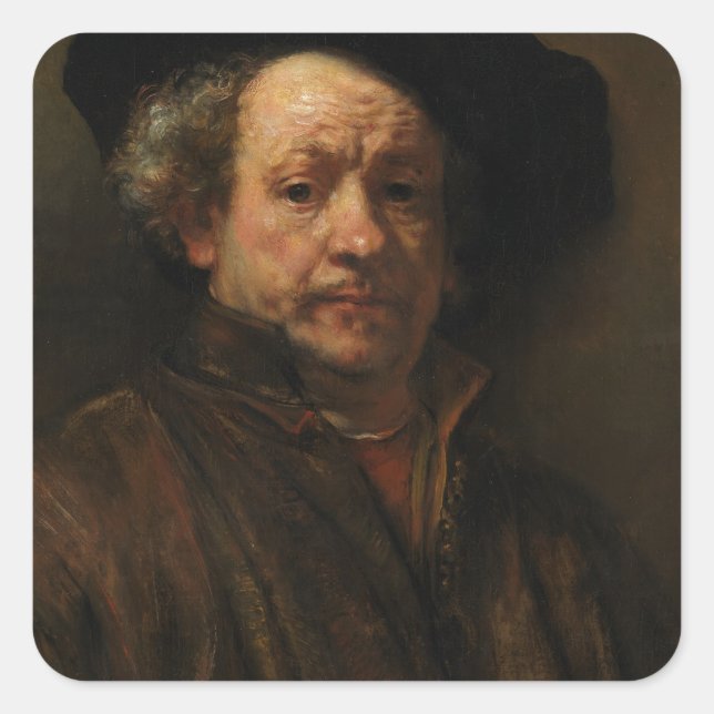 Rembrandt van Rijns Selbstportrait Kunst Quadratischer Aufkleber (Vorderseite)