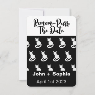 Remem-Purr Lustige Moderne Schwarz-Weiß-Katze Spei Save The Date