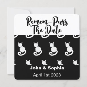 Remem-Purr Lustiger moderner Schwarzweiß-Katze QR  Save The Date