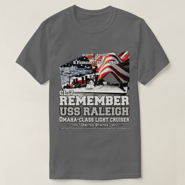 REMEMBER USS Raleigh CL7 Scout Cruiser navetera T-Shirt (Design vorne)