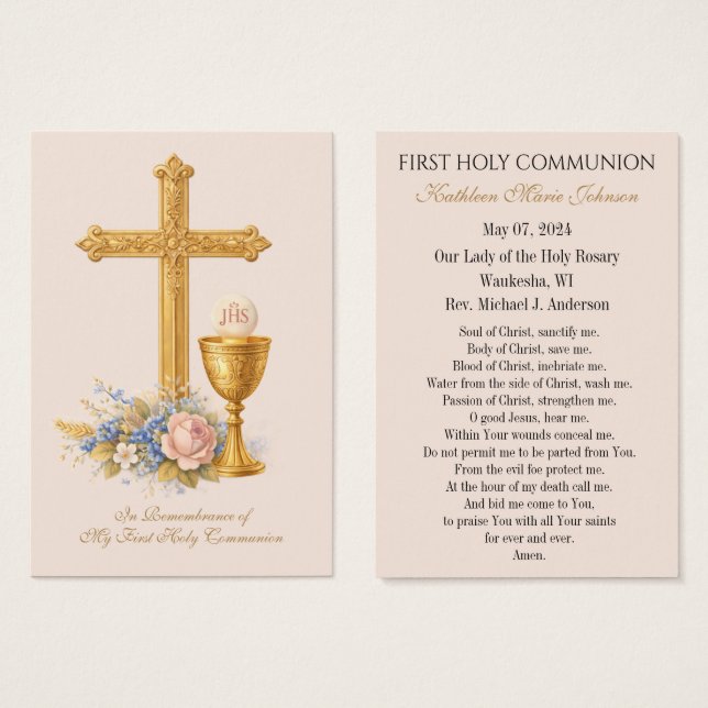 Remembrance Prayer Card for First Holy Communion (Vorne & Hinten)
