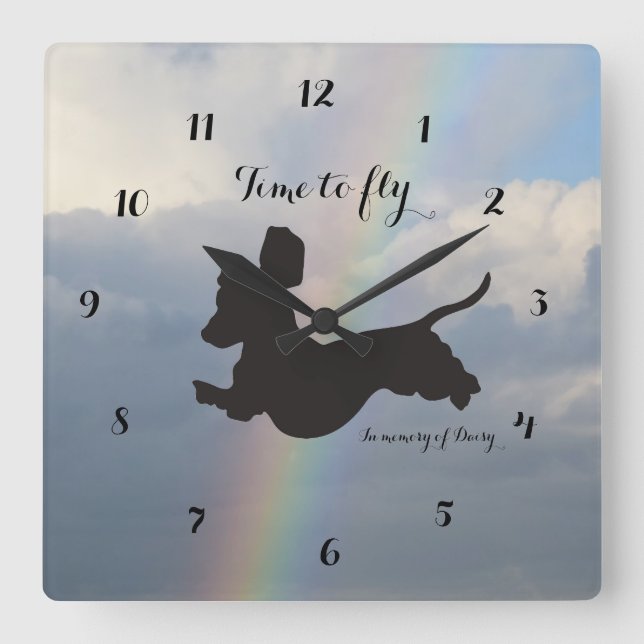 Remembrance Rainbow Dachshund Wall Clock Quadratische Wanduhr (Vorderseite)