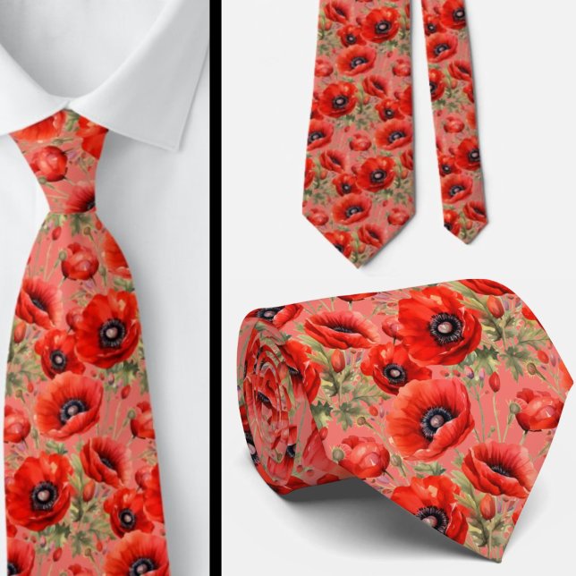 Remembranise Day Red Poppies Poppy Floral Neck TIe Krawatte (Von Creator hochgeladen)