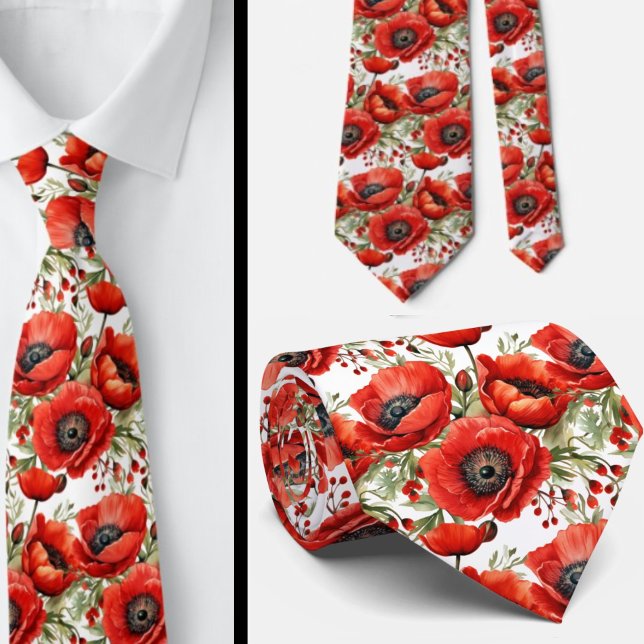 Remembranise Day Red Poppies Poppy Floral Neck TIe Krawatte (Von Creator hochgeladen)