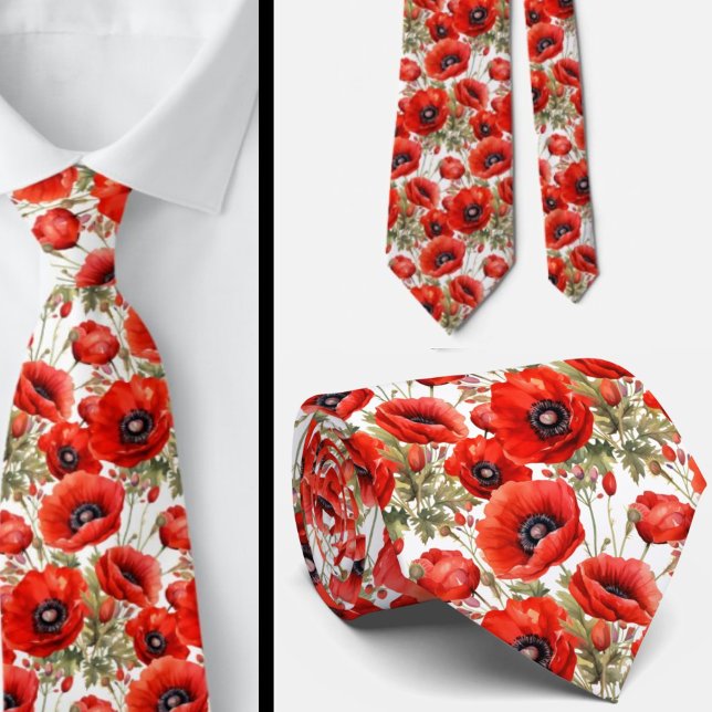 Remembranise Day Red Poppies Poppy Floral Neck TIe Krawatte (Von Creator hochgeladen)