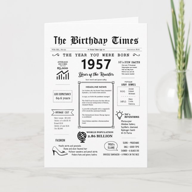 Remerciements 1957 L'Année De Votre Naissance Carte D'Anniversai (Devant)