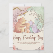 Adorable Carte de jour d'amitié - Aquarelle jolie