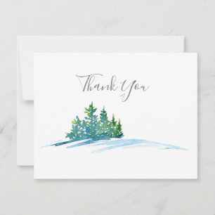 Remerciements Aquarelle Pine Arbres Snowscape Carte de remerciem