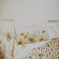Aquarelle rustique Tournesol plié Carte de remerci