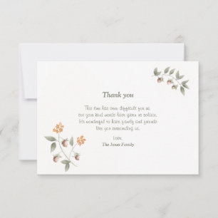 Remerciements Aquarelle Wild Hazel Sympathy Carte de remerciemen