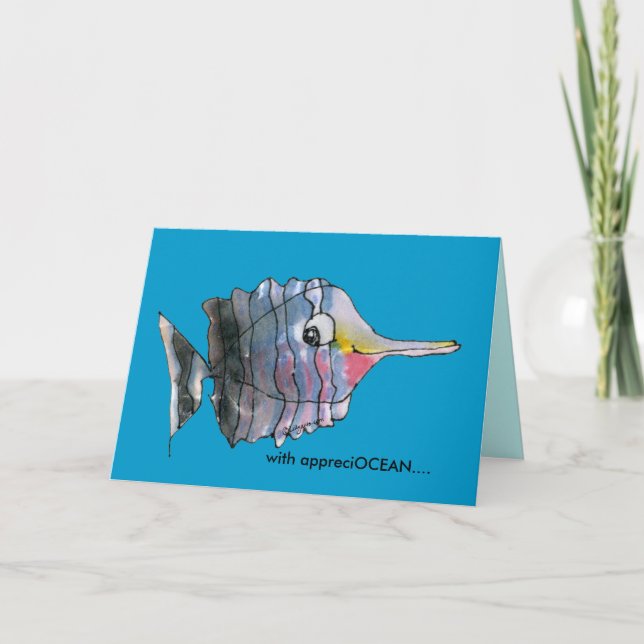 Remerciements Avec appreciOCEAN bleu caricature carte de remerci (Devant)