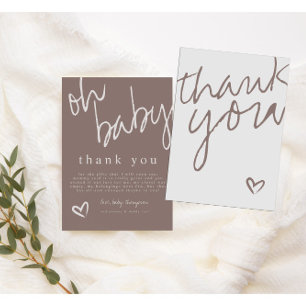 Remerciements Baby shower moderne Oh Baby Neutral Carte de remer