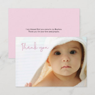 Remerciements Baptême rose simple Bébé fille photo carte de reme
