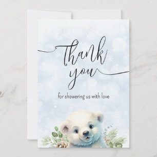 Remerciements Beau Ours Polaire Bleu Neige d'hiver Carte de reme