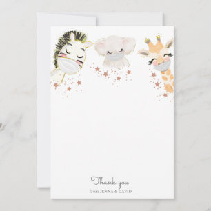 Remerciements bébé animaux visage masque Baby shower Carte de re