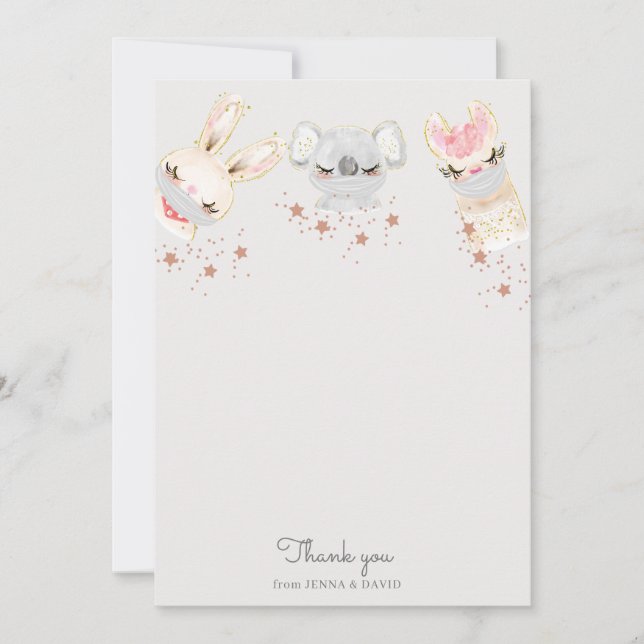 Remerciements bébé animaux visage masque Baby shower Carte de re (Devant)