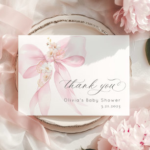 Remerciements Bébé rose en Baby shower fleuri Carte de remerciem