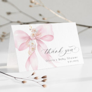 Remerciements Bébé rose en Baby shower fleuri Carte de remerciem