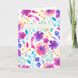 Remerciements Belle couleur Floral Aquarelle Carte de voeux