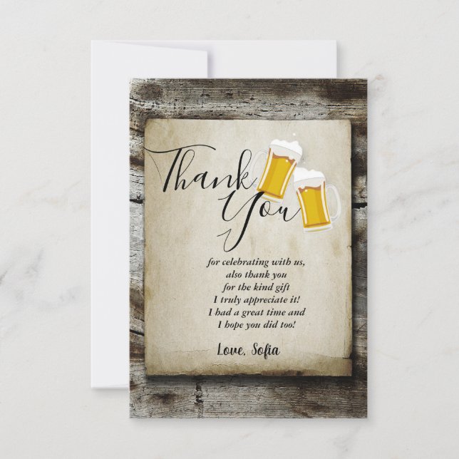 Remerciements bière, applaudissements rustique carte de remercie (Devant)