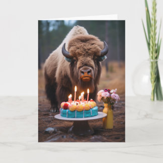 Remerciements Bison avec carte de gâteau d'anniversaire