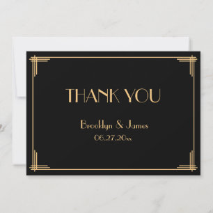 Remerciements Black Great Gatsby Art Déco Mariage Carte de remer