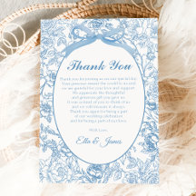Blue Bow Chinoiserie Floral Mariage Carte de remer