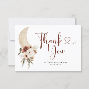 Remerciements Boho Beige Floral Moon Baby shower Carte de remerc