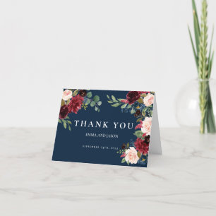 Remerciements Boho Navy Burgundy Blush Mariage Carte de remercie