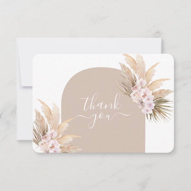 Remerciements Boho Pampas Arche mariage en herbe carte de remerc (Devant)