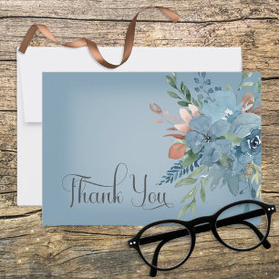 Remerciements Boho Rust & Blue Floral Mariage Carte de remerciem