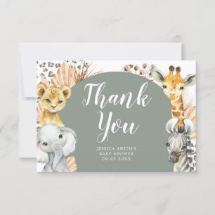 Remerciements Boho Sage Green Safari Oh Boy Carte de remerciemen
